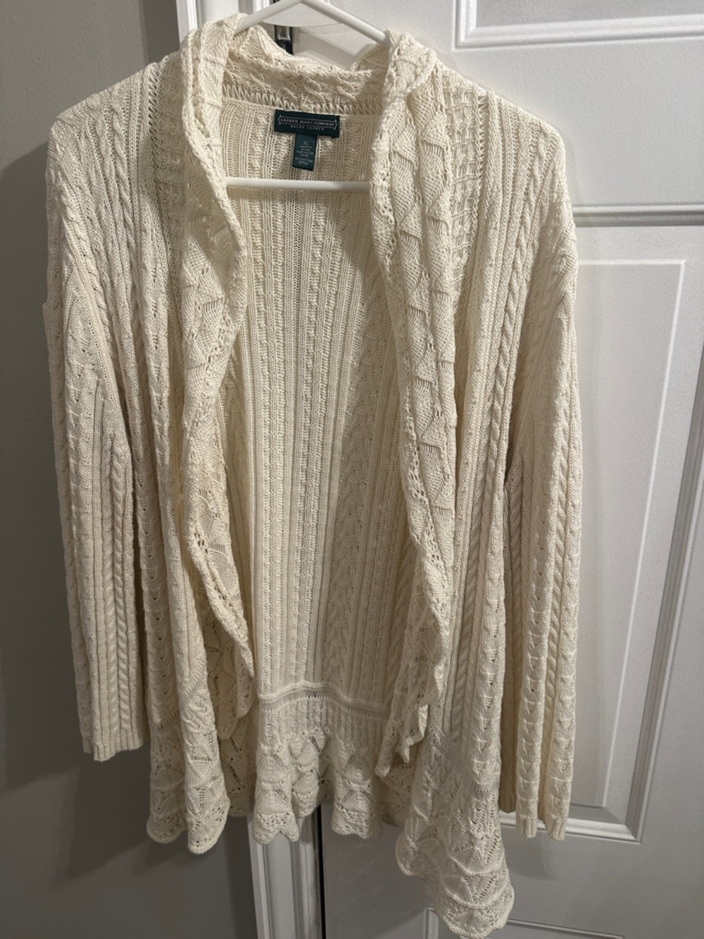 Ralph Lauren Cream Cable-Knit Open Front Cardigan